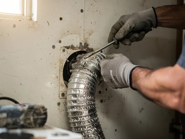 Valle Vista Dryer Vent Cleaning technician performing precise dryer vent hose installation in Valle Vista